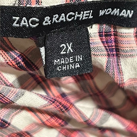 Zac and Rachel Women’s Top Blouse Plaid Square Neck Short Sleeve Size 2 X - Picture 6 of 7